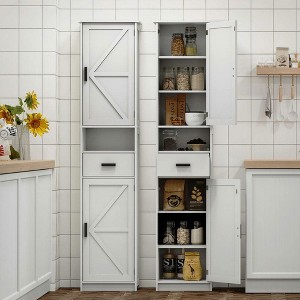 Resenkos 69" H Tall Bathroom Storage Cabinet with 2 Barn Doors and 1 Drawer, Narrow Storage Unit, Adjustable Shelves, - 1 of 4