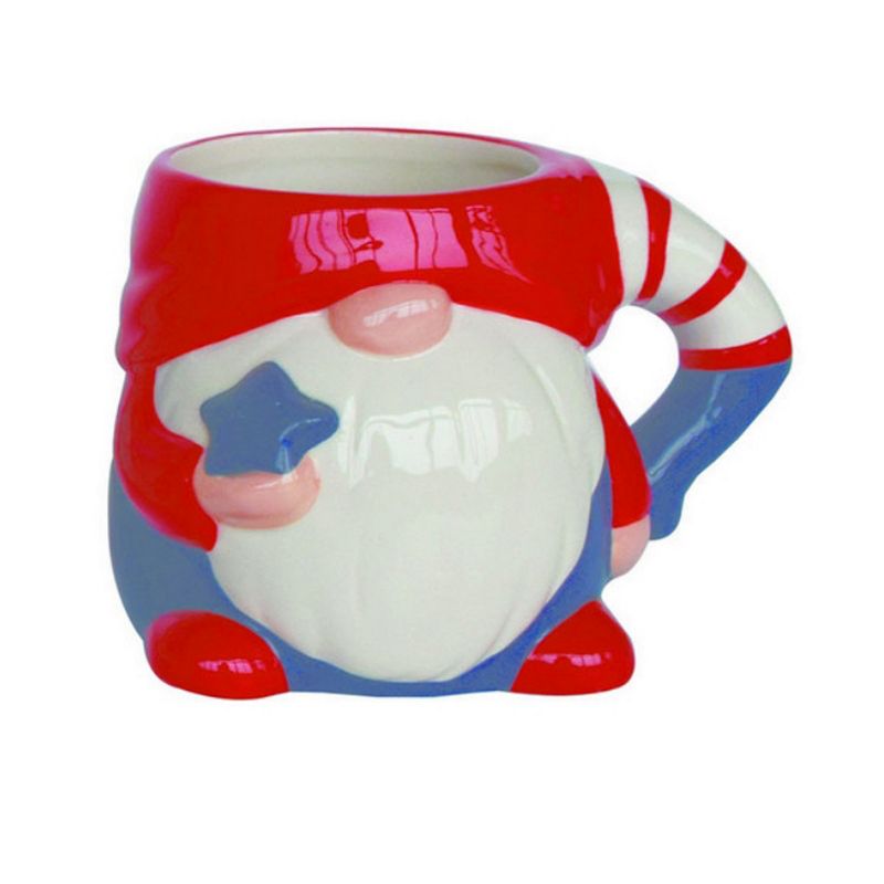 Transpac Patriotic American Uncle Sam Gnome 4th of July Ceramic Mug Set of 4, Dishwasher Safe, 5 of 6