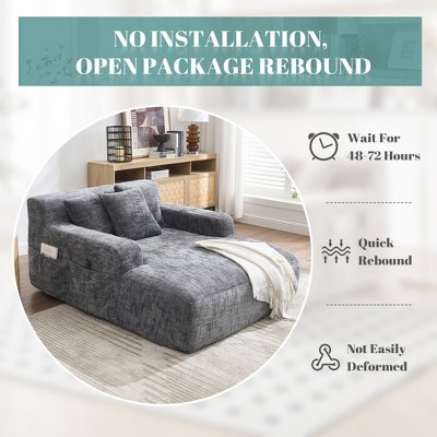 Vynxaria Chenille Lazy Sofa Chaise Longue Armchair with 3 Pillows for Ultimate Comfort