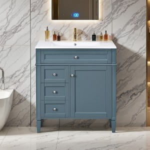 SpassWay 30"L White Modern Bathroom Vanity with Sink 2 Drawers Tip Out Storage Cabinet - 1 of 4