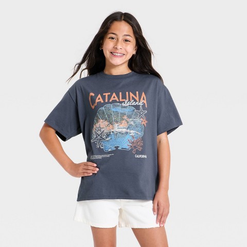 Art Class Girls’ Oversized “Catalina” Graphic T-Shirt - art class™ Navy Blue M