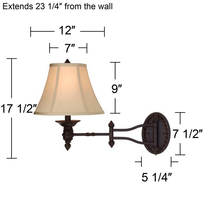 Barnes and Ivy Swing Arm Wall Lamp Bronze Plug-In Light Fixture Beige Softback Bell Shade for Bedroom Bedside Living Room Reading, 4 of 9