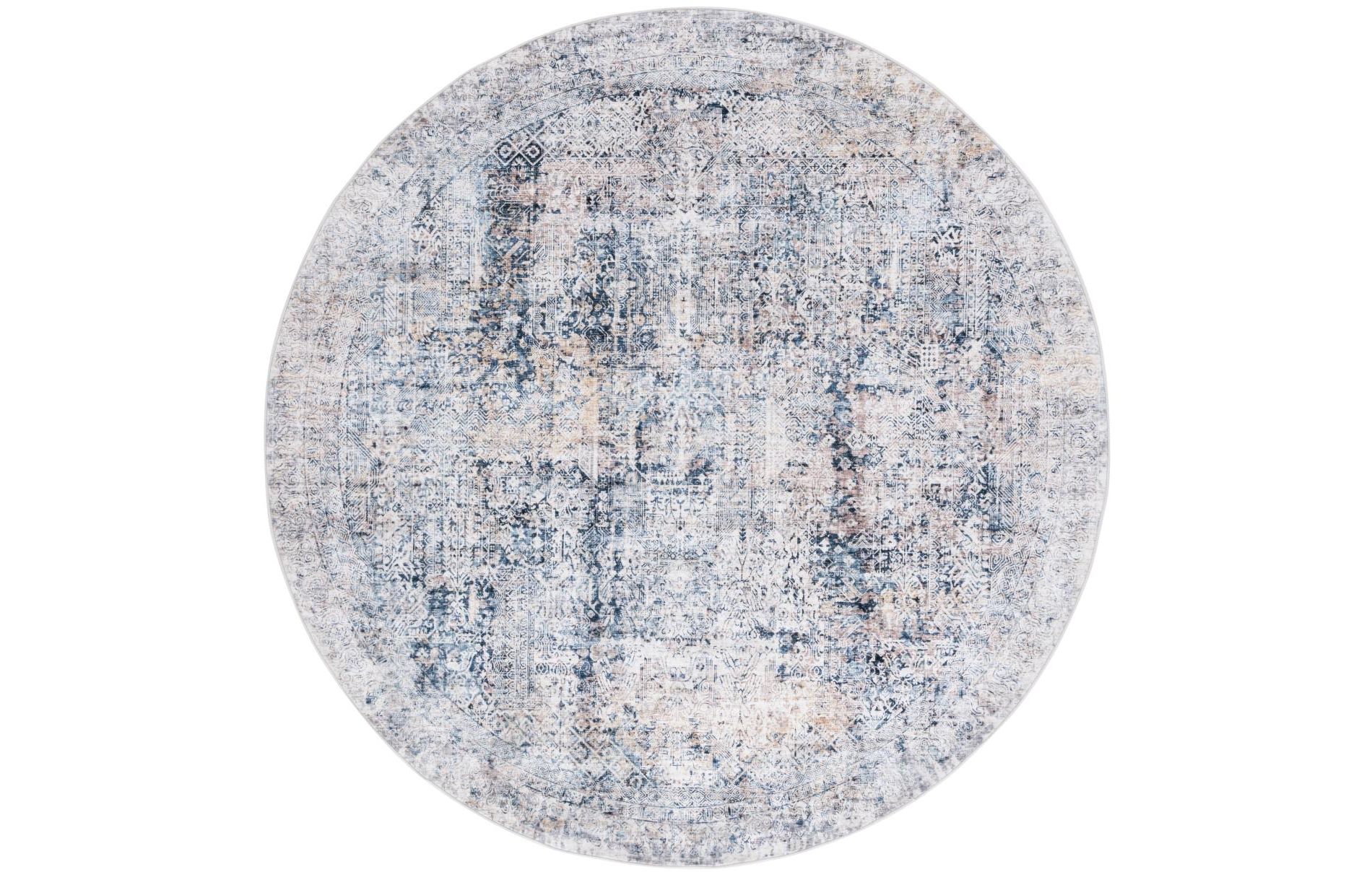 Santa Monica STM539 Machine Washable Skid-Resistant Power Loomed Indoor Area Rug - Navy/Beige - 6' Round - Safavieh