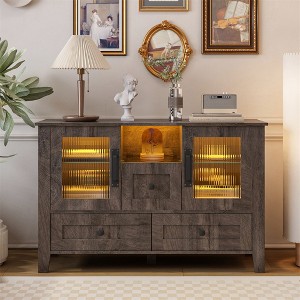 Sideboard Buffet Cabinet, Wooden Buffet Server Console Table With Glass Doors, Tempered Glass Shelves, Coffee Bar Cabinet For Kitchen Dining Room - 1 of 4