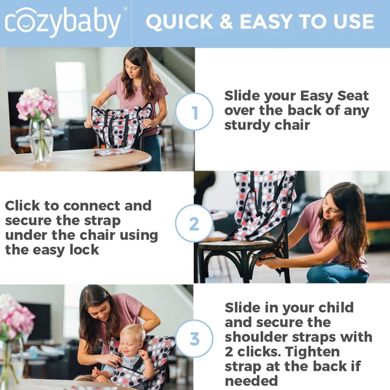 CozyBaby Portable Washable Cloth Travel Easy Seat High Chair w/ 1 Click Setup, Reinforced Harness, and Machine Washable Fabric, Charcoal Yellow, 5 of 7