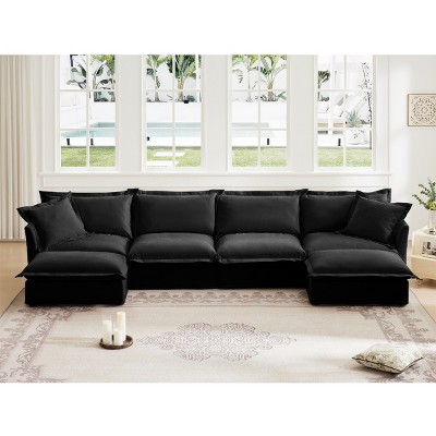 Upholstered Sectional Sofa, 4 Seater Free Combination Convertible Sofa, Sofas with Ottoman, Chenille Fabric Sectional Sofas-Cuddlewood