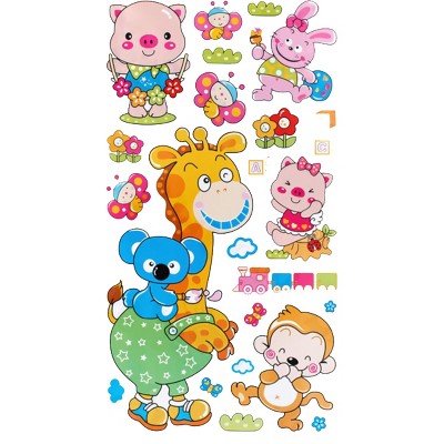 Slickblue Animal Friends Wall Decals 13"x23.5", Waterproof Vinyl Stickers for Kids Rooms & Home Décor, Design 1 & 2