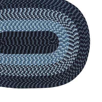 Navy Stripe Braided Polypropylene Reversible Rug, 24" x 68"