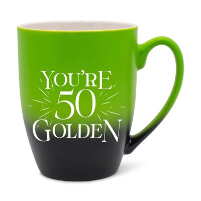 Elanze Designs You're 50 Golden Two Toned Ombre Matte Green and Black 12 ounce Ceramic Stoneware Coffee Cup Mug