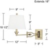 Barnes and Ivy Eleganta Swing Arm Wall Lamp with Cord Cover Brushed Satin Brass Plug-in Light Fixture White Linen Empire Shade for Bedroom Living Room - image 4 of 4