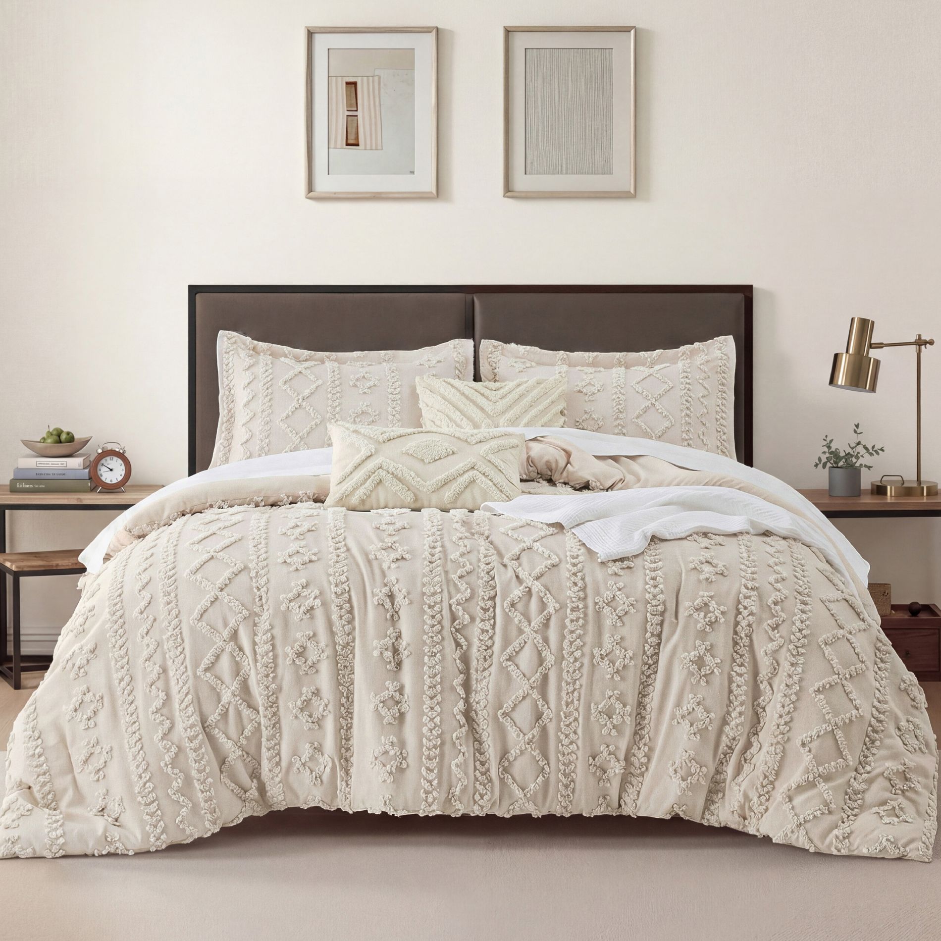 Bedsure Soft Tufted Geometric 5-Piece Comforter Set – Decorative Bedding With Cozy Throw Pillows, Boho Embroidery Bedding Set