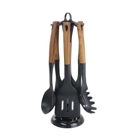 Megachef 7 Piece Black Nylon Cooking Utensils With Wood Design