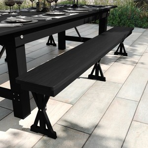Flash Furniture HERCULES 8' x 12'' Black Wash Commercial Antique Solid Pine Farmhouse Folding Bench with Foldable Locking X-Legs - 1 of 4