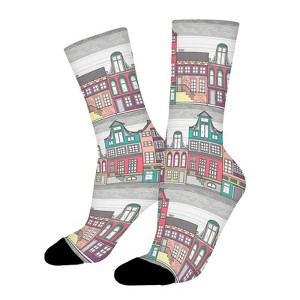 Amsterdam Colorful Houses Women Printed Crew Socks Funny Funky Socks Soft Polyester Novelty Gifts for Artists Men - 1 of 4