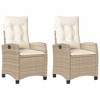 vidaXL Reclining Patio Chairs 2 pcs with Cushions Beige Poly Rattan - 2 of 4
