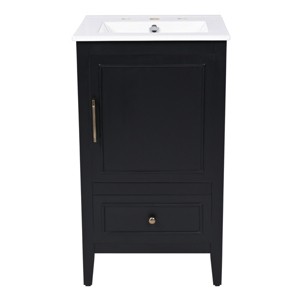 ChicFurnit Bathroom Storage Cabinets Bathroom Floor Storage Cabinet Functional Bathroom Cabinet with Drawer for Bathroom, Black, 20"*18.5"*34.4" - 1 of 4