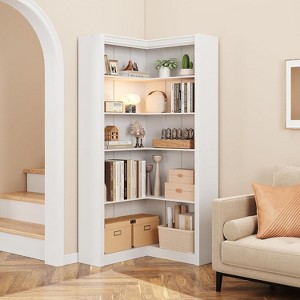 71.8'' Corner Bookshelf, 5-Tier Wooden Farmhouse Bookcase w/Anti-Tipping Kit, Storage Organizer - 1 of 4