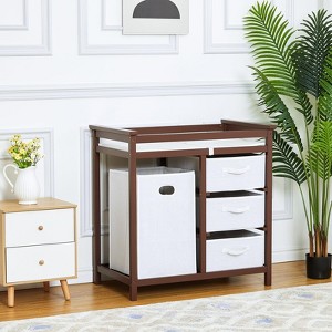 Baby Changing Table, Wooden Diaper Changing Table, Infant Diaper Changing Station Dresser with Laundry Hamper, 3 Drawer Basket and Changing Pad - 1 of 4