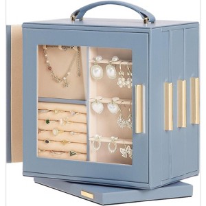 Jewelry Box 360° Rotating, Necklace Earring Organizer with Transparent Window, Mirror, 7 Drawers - 1 of 4
