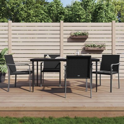 vidaXL Patio Chair 4 Pcs, Outdoor Chair Patio Furniture, Outdoor Seat with Cushions, Patio Set for Balcony Deck Lawn, Modern Style, Black Poly Rattan