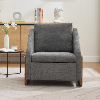 Modern Chenille Fabric Upholstered Accent Arm Chair,Comfy Leisure Wood Side Frame Armchair,Living Room Bedroom Reading Chair-Coolbibila