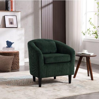CAVINAS Modern Barrel Chair, Living Room Accent Chair, Decorative Armchair with Thick Cushions and Pillows, Comfy Single Sofa Chair with Wooden Legs