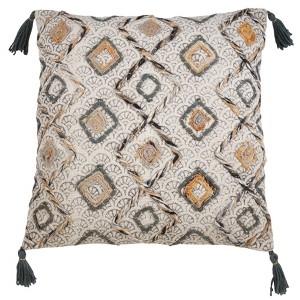 Saro Lifestyle Block Print Embroidered Pillow - Down Filled, 22" Square, Clay - 1 of 3