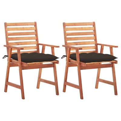 vidaXL 2X Solid Acacia Wood Patio Dining Chairs with Cushions Garden Outdoor Lawn Terrace Balcony Wooden Seat