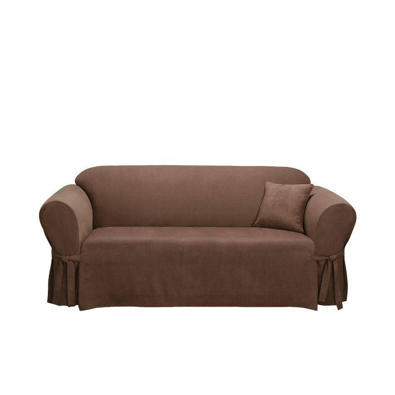 Soft Suede Sofa Slipcover Chocolate - Sure Fit, 4 of 7