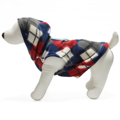 Gooby Design Pet Fleece Vest Hoodie, Small, Blue Argyle