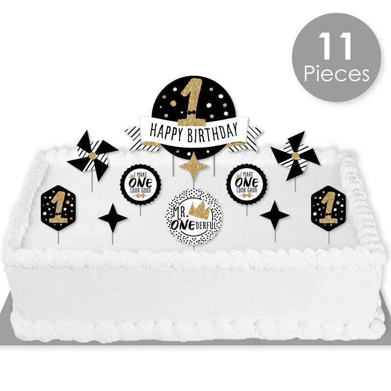 Big Dot of Happiness 1st Birthday Little Mr. Onederful - Boy First Birthday Party Cake Decorating Kit - Happy Birthday Cake Topper Set - 11 Pieces, 2 of 7