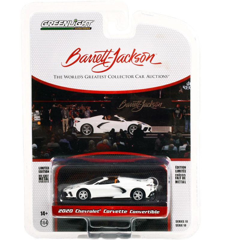 2020 Chevrolet Corvette C8 Stingray Convertible Arctic White with Black Stripes (Lot #1275) 1/64 Diecast Model Car by Greenlight, 3 of 4