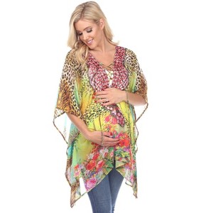 Maternity Animal Print Caftan with Tie-up Neckline - One Size Fits Most - White Mark - 1 of 3