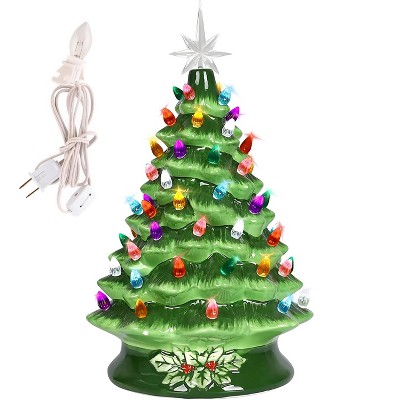 SUGIFT 1.25ft Large Ceramic Christmas Tree Pre-lit Hand-Painted Tabletop Holiday Tree w/Power Cord