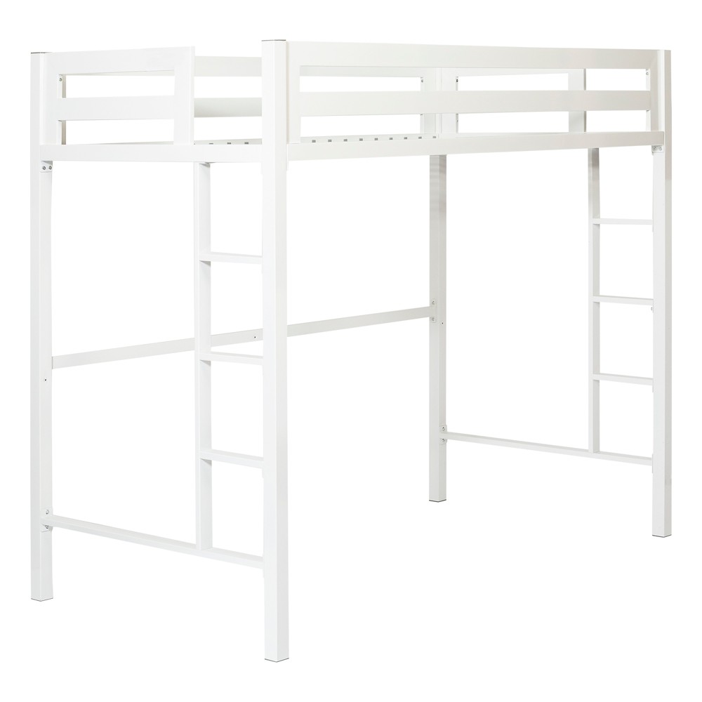 Photos - Bed Frame Twin Premium Deluxe Kids' Metal Loft Bed White - Saracina Home: Steel Fram