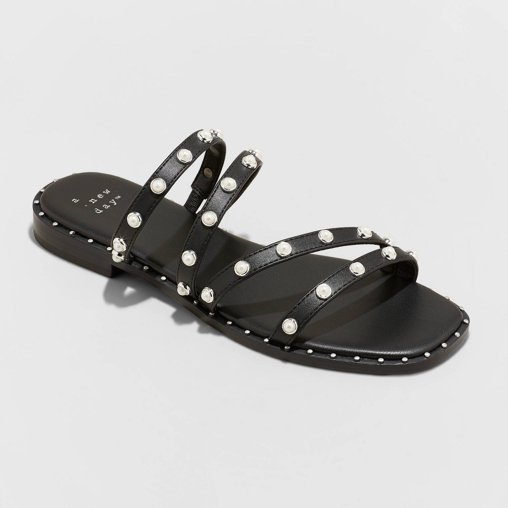 Women's Hollis Embellished Slide Sandals - A New Day Jet Black 6