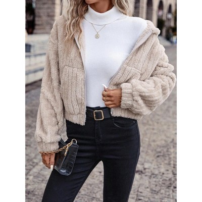 Women's Double Sided Fleece Zip Up Hoodie Jacket Cardigan Coat with Pockets Winter Outerwear