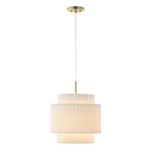 JONATHAN Y Boden 14.5" 1-Light Vintage Mid-Century Iron LED Pendant with Pleated Shade: ETL Listed, Adjustable Height - 1 of 4