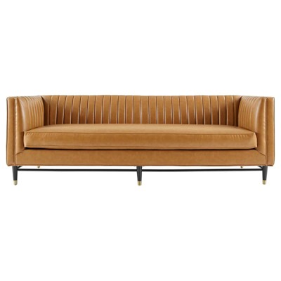 Devote Channel Tufted Vegan Leather Sofa in Tan