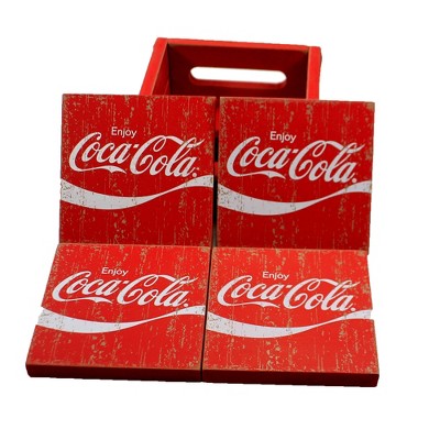 Tabletop 2.25" Coca Cola Coasters W/Holder Wood Crate Transpac  -  Coasters