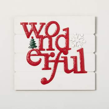 "Wonderful" Christmas Wall Art Multicolor 21.5"H Wood