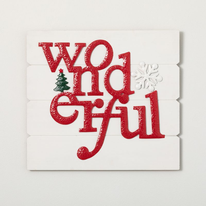 "Wonderful" Christmas Wall Art Multicolor 21.5"H Wood, 1 of 6