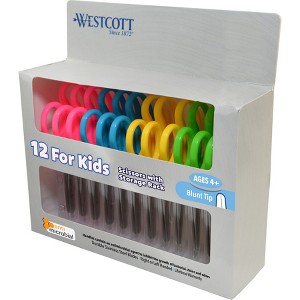 Westcott® Kids Blunt 5" Scissors with Storage Rack, Assorted Colors, Set of 12 - 1 of 3