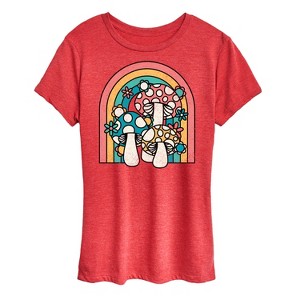 Women's - Instant Message - Retro Mushrooms Rainbow Short Sleeve Graphic T-Shirt - 1 of 4