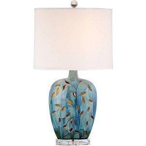 360 Lighting Devan Modern Table Lamp 24 1/2" High Blue Ceramic with LED Nightligh White Oval Shade for Bedroom Living Room Bedside Nightstand Office - 1 of 4