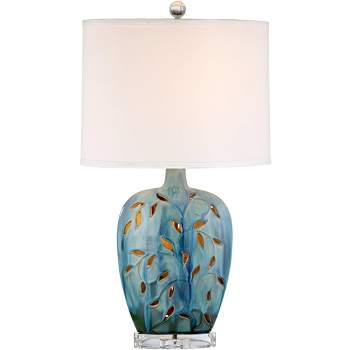360 Lighting Devan Modern Table Lamp 24 1/2" High Blue Ceramic with LED Nightligh White Oval Shade for Bedroom Living Room Bedside Nightstand Office