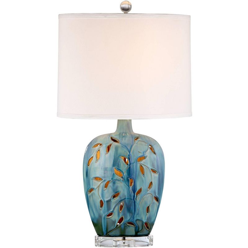 Blue Ceramic Table Lamp with White Fabric Shade