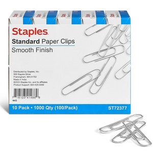 Staples Smooth Paper Clips Silver 100/Box 10 Boxes/Pack (A7026607/72377) ST72377/A70266 - 1 of 4