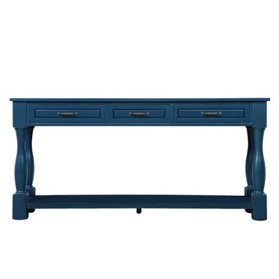 Vynxaria Mid-Century Solid Wood Console Table, 63" Long with 3 Drawers and Bottom Shelf, 220LBS Capacity, Easy Assembly