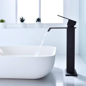 ChicFurnit Bathroom Sink Faucet Single Handle Waterfall Spout for Sleek Vanity Sink, Black, 13.58"*8.07"*2.75" - 1 of 4